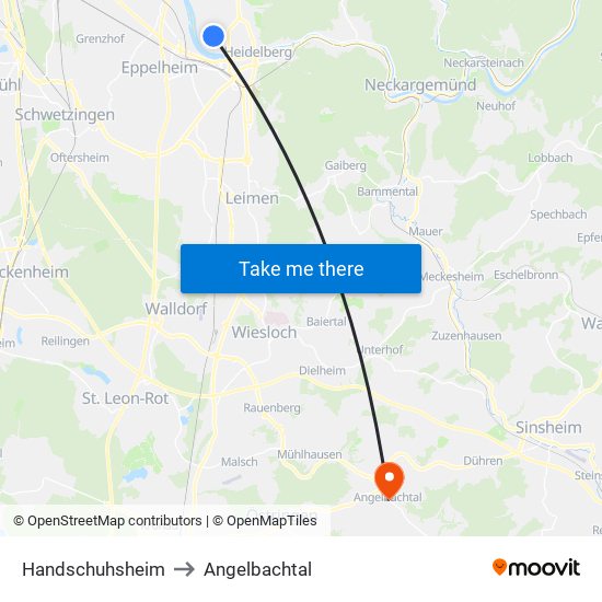 Handschuhsheim to Angelbachtal map