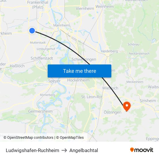 Ludwigshafen-Ruchheim to Angelbachtal map