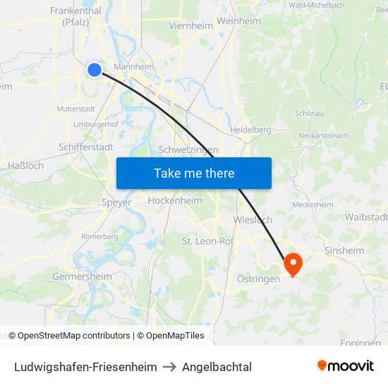 Ludwigshafen-Friesenheim to Angelbachtal map