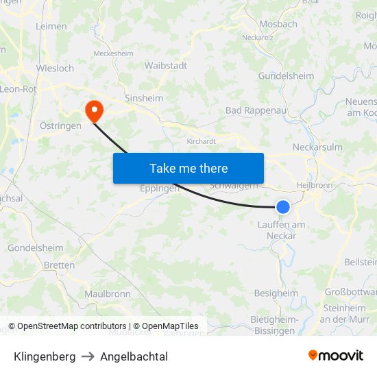 Klingenberg to Angelbachtal map