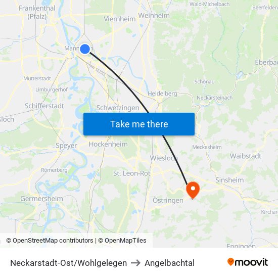 Neckarstadt-Ost/Wohlgelegen to Angelbachtal map