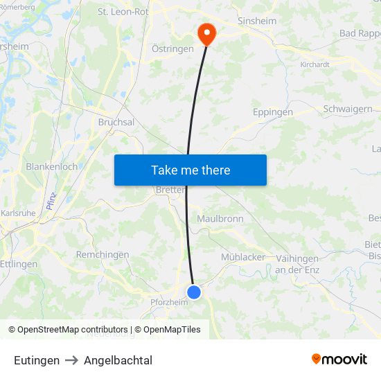 Eutingen to Angelbachtal map