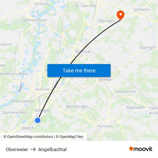 Oberweier to Angelbachtal map