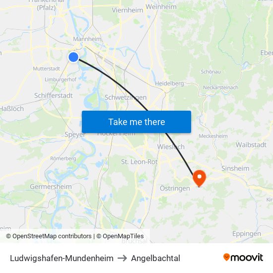 Ludwigshafen-Mundenheim to Angelbachtal map
