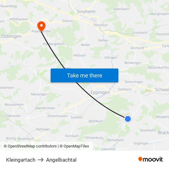 Kleingartach to Angelbachtal map