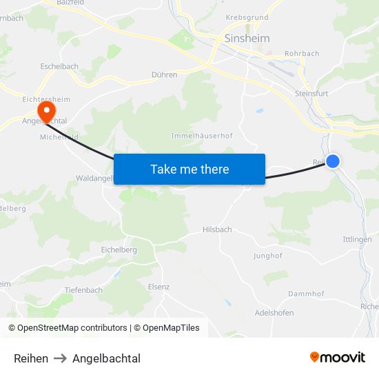 Reihen to Angelbachtal map