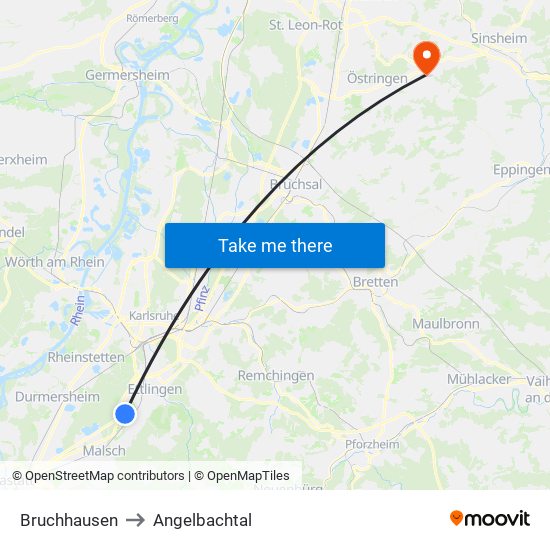 Bruchhausen to Angelbachtal map