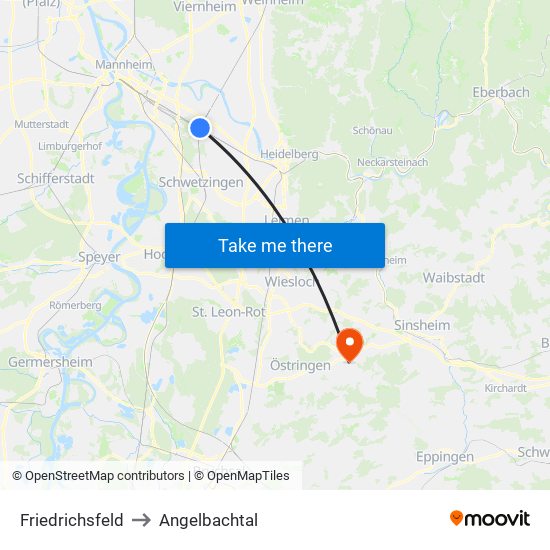 Friedrichsfeld to Angelbachtal map