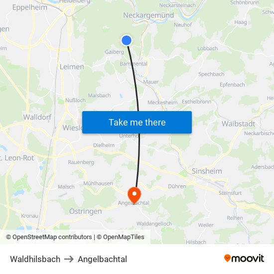 Waldhilsbach to Angelbachtal map