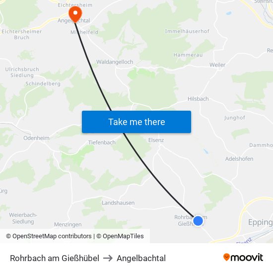 Rohrbach am Gießhübel to Angelbachtal map