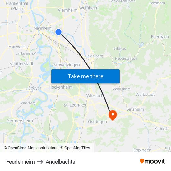 Feudenheim to Angelbachtal map