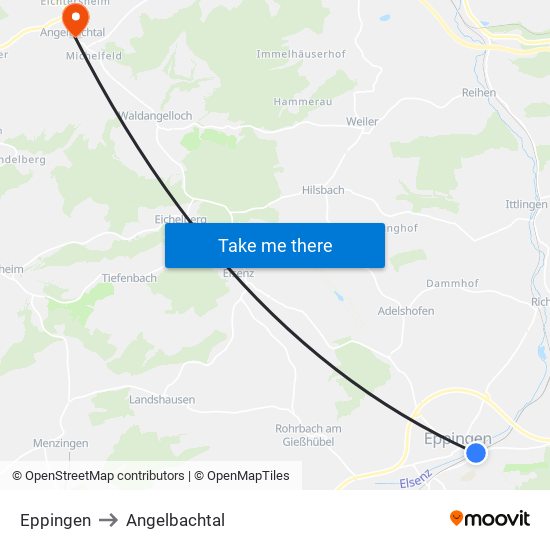 Eppingen to Angelbachtal map