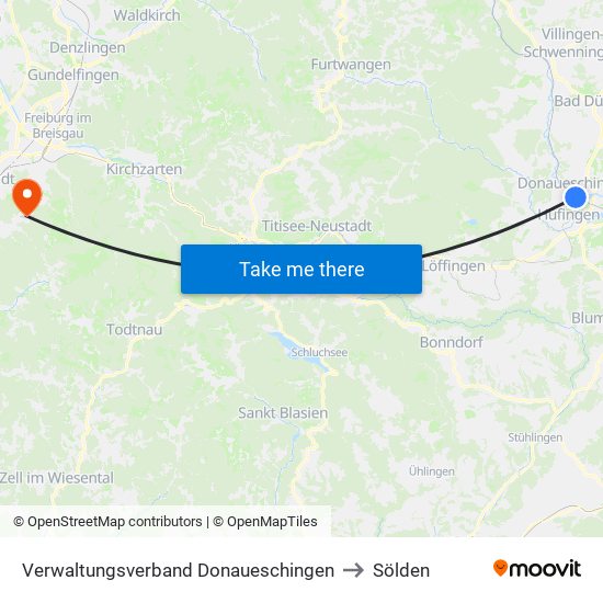 Verwaltungsverband Donaueschingen to Sölden map