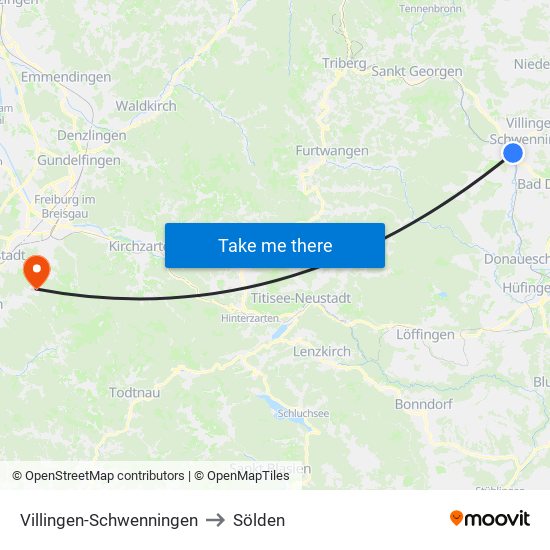 Villingen-Schwenningen to Sölden map