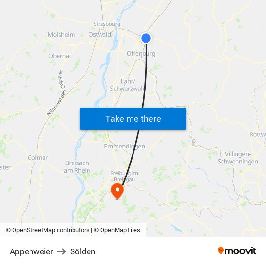 Appenweier to Sölden map