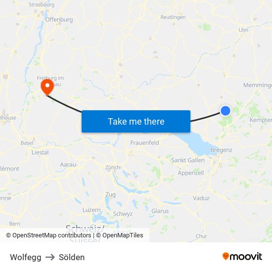 Wolfegg to Sölden map