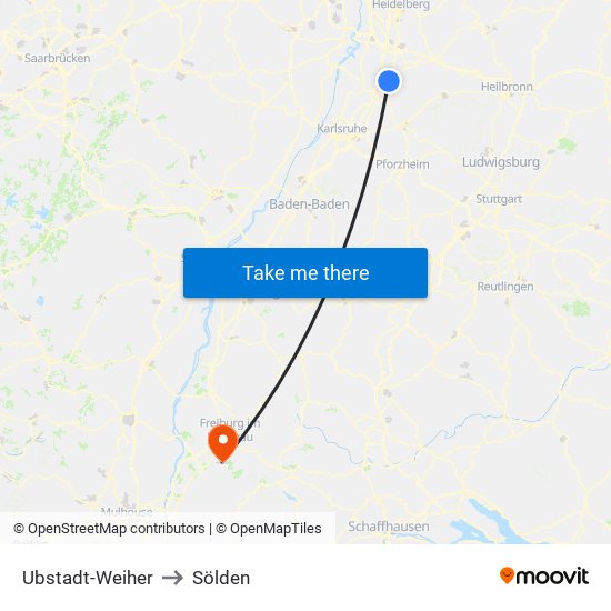 Ubstadt-Weiher to Sölden map