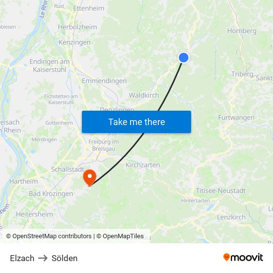 Elzach to Sölden map