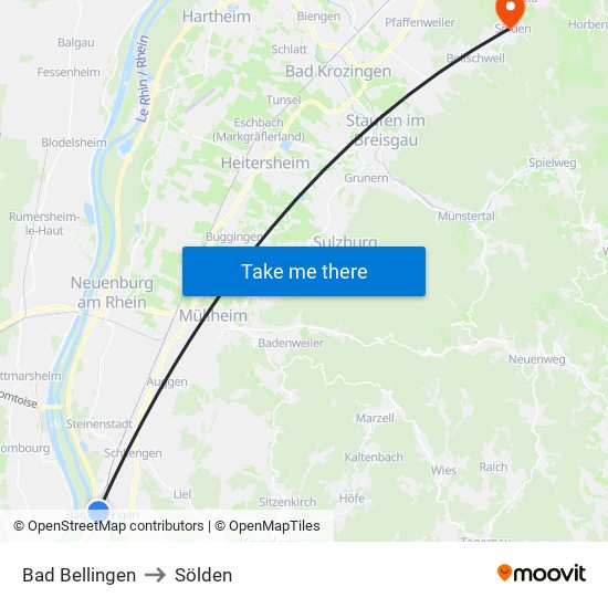 Bad Bellingen to Sölden map