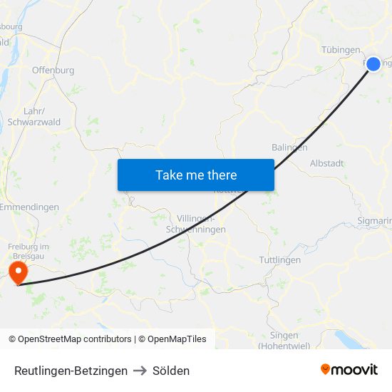 Reutlingen-Betzingen to Sölden map