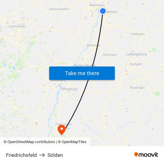 Friedrichsfeld to Sölden map