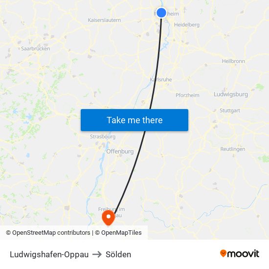 Ludwigshafen-Oppau to Sölden map