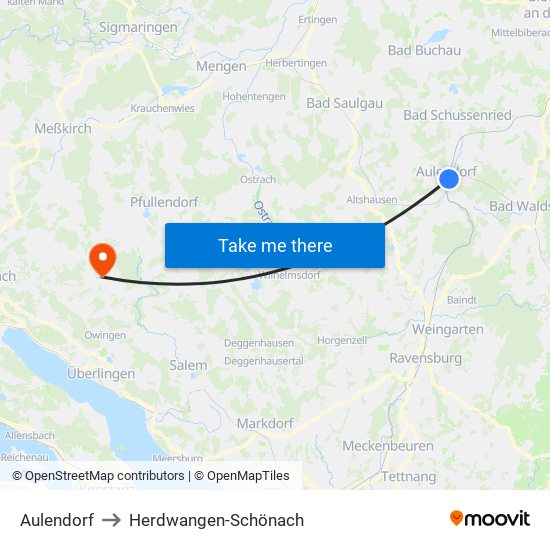 Aulendorf to Herdwangen-Schönach map