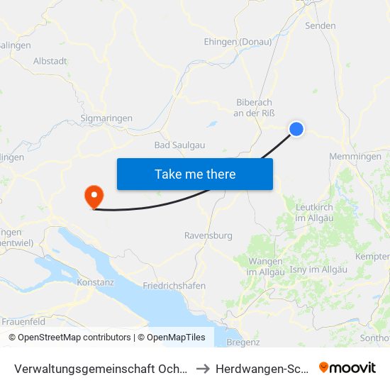 Verwaltungsgemeinschaft Ochsenhausen to Herdwangen-Schönach map