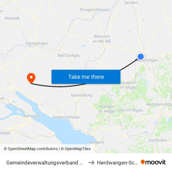 Gemeindeverwaltungsverband Rot-Tannheim to Herdwangen-Schönach map