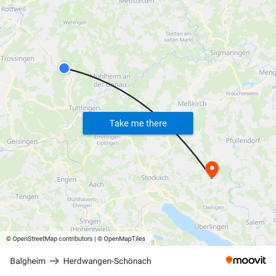 Balgheim to Herdwangen-Schönach map