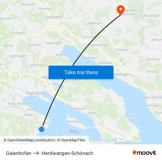 Gaienhofen to Herdwangen-Schönach map