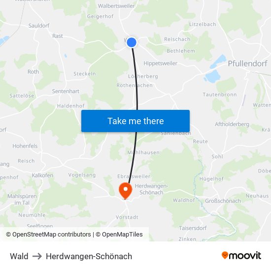 Wald to Herdwangen-Schönach map