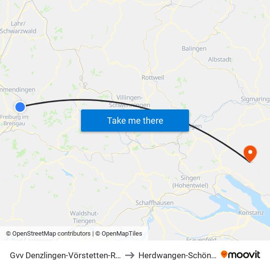 Gvv Denzlingen-Vörstetten-Reute to Herdwangen-Schönach map