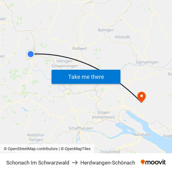 Schonach Im Schwarzwald to Herdwangen-Schönach map
