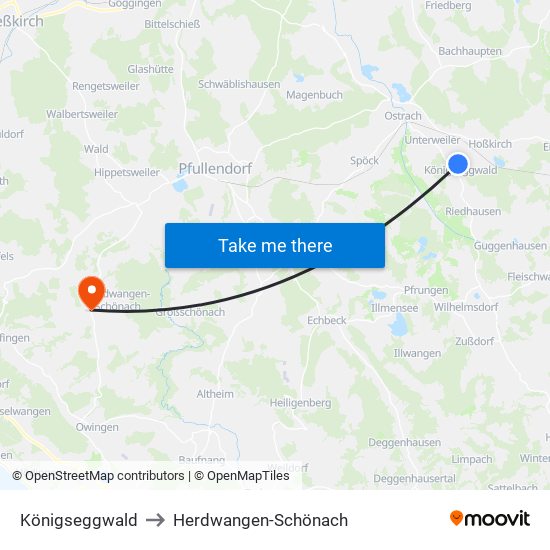 Königseggwald to Herdwangen-Schönach map