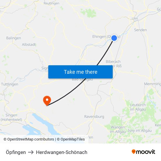 Öpfingen to Herdwangen-Schönach map