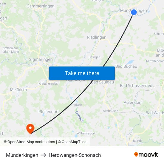 Munderkingen to Herdwangen-Schönach map