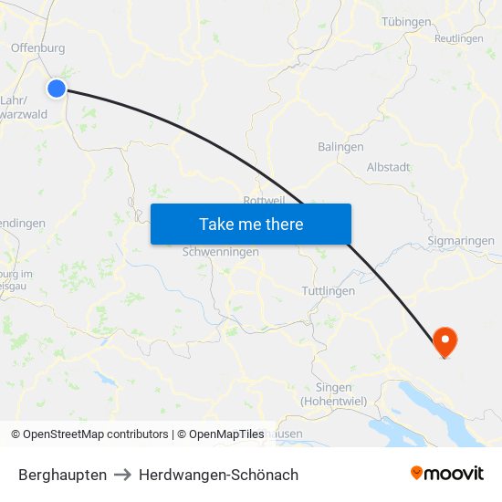 Berghaupten to Herdwangen-Schönach map