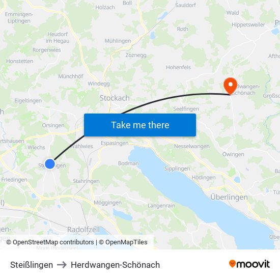 Steißlingen to Herdwangen-Schönach map