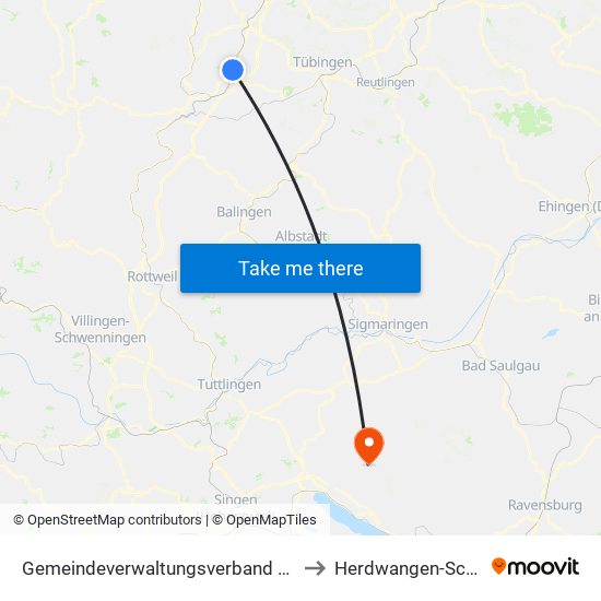 Gemeindeverwaltungsverband Oberes Gäu to Herdwangen-Schönach map