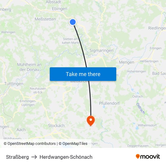 Straßberg to Herdwangen-Schönach map
