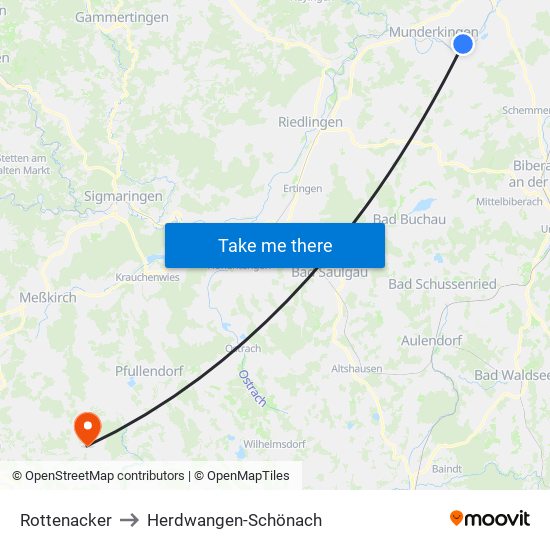 Rottenacker to Herdwangen-Schönach map