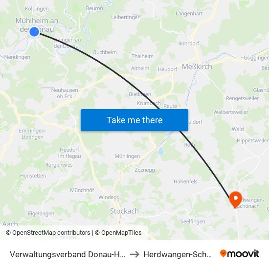 Verwaltungsverband Donau-Heuberg to Herdwangen-Schönach map