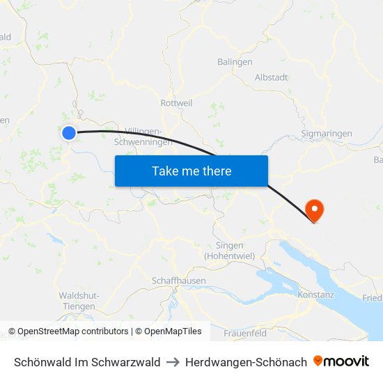 Schönwald Im Schwarzwald to Herdwangen-Schönach map