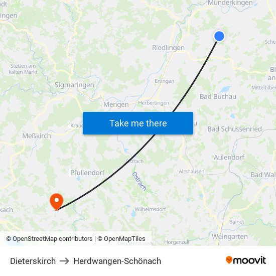 Dieterskirch to Herdwangen-Schönach map