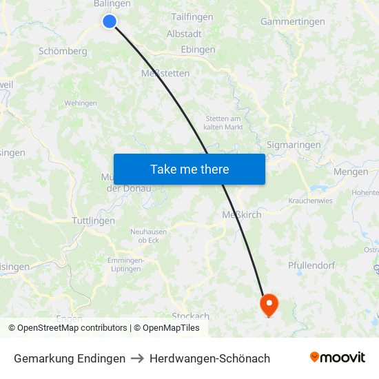 Gemarkung Endingen to Herdwangen-Schönach map