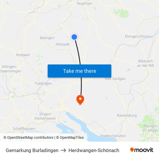 Gemarkung Burladingen to Herdwangen-Schönach map