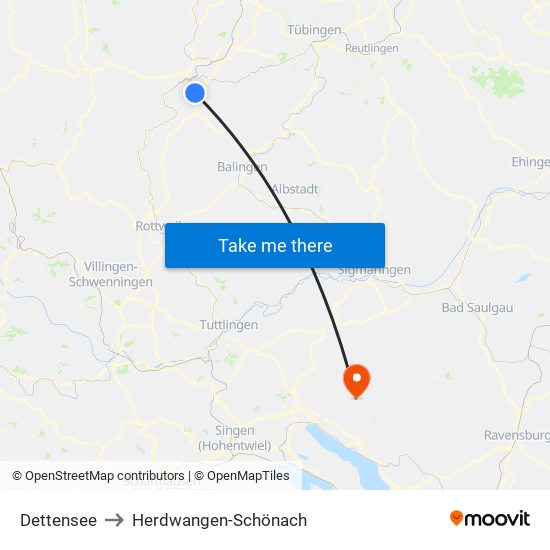 Dettensee to Herdwangen-Schönach map