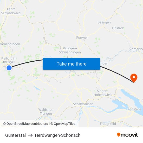 Günterstal to Herdwangen-Schönach map