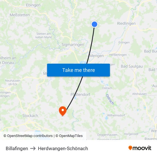 Billafingen to Herdwangen-Schönach map